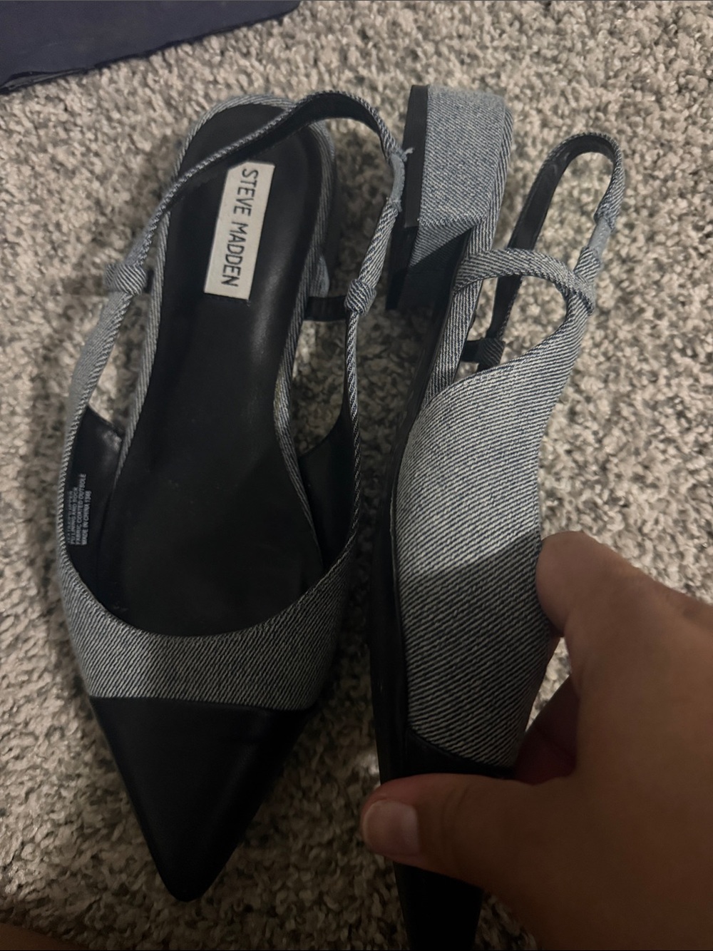 Steve Madden Black and Gray Pointed-Toe Slingback Flats